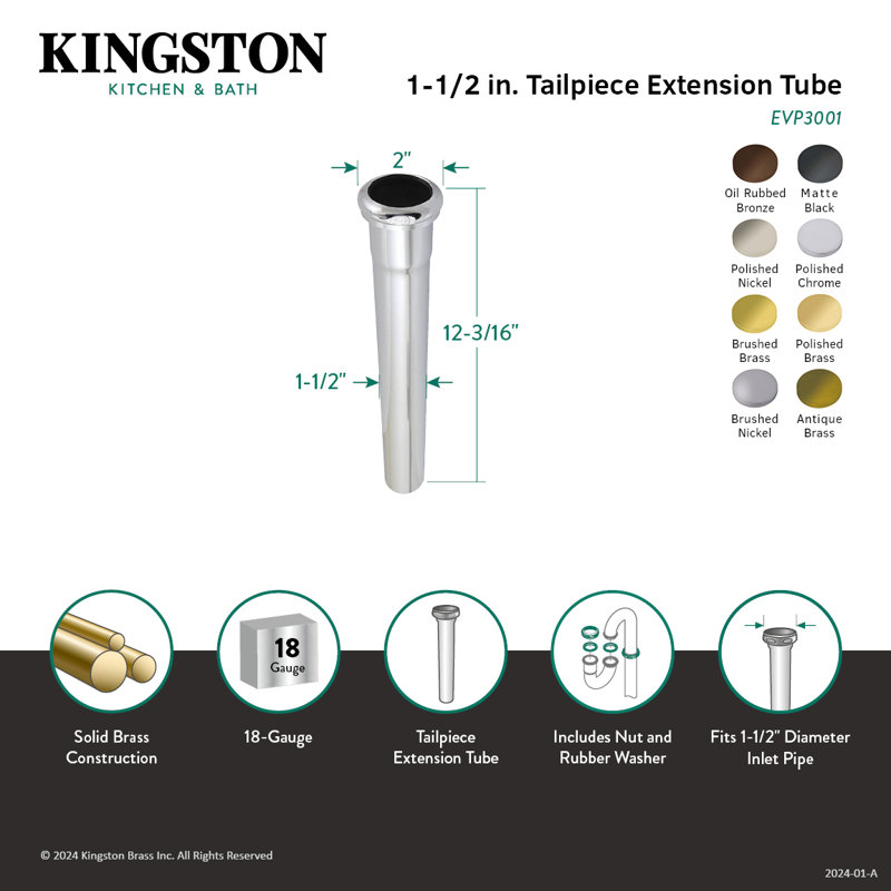 Kingston Brass Century 1-1/2" X 12" Brass Slip Joint Tailpiece Extension Tube, Oil Rubbed Bronze