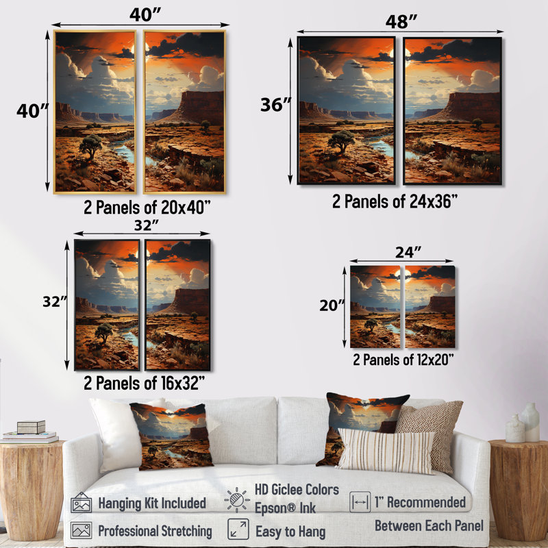 «Moonlit Sunset on Canyon Landscape II», art mural traditionnel, 36" H x 48" W, Impression encadrée flottante, Black