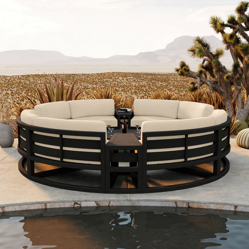 Avion Outdoor 7 - Piece Conversation Set, Spectrum Indigo Sunbrella®, Black