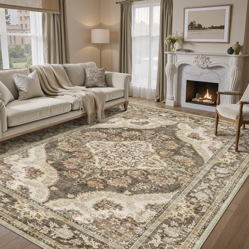 Elaine Machine Washable Oriental Area Rug With Non-Slip Backing, Rectangle 8' x 10'
