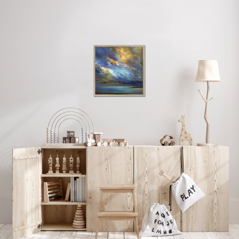 Coastal Clouds #30 1 Piece Painting, 55cm H x 55cm W x 2.3cm D, Natural Wood Framed Paper Print