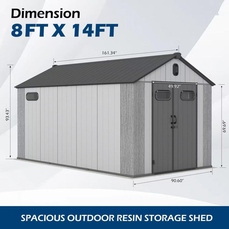 Spacieux remise de 8 pi x 14 pi en résine moderne pour le patio