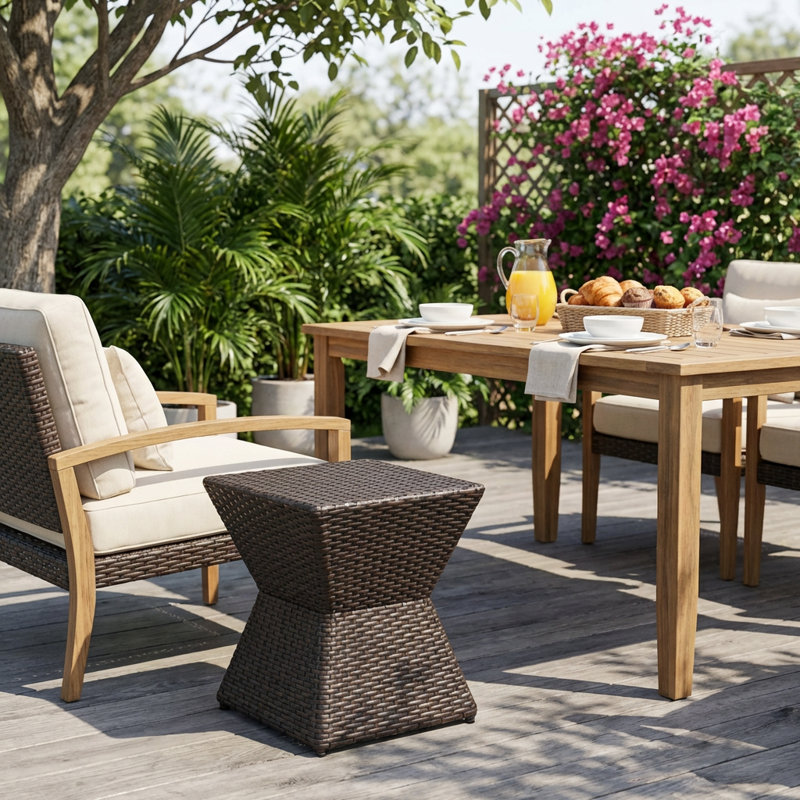 Geometric Outdoor Wicker Side Table