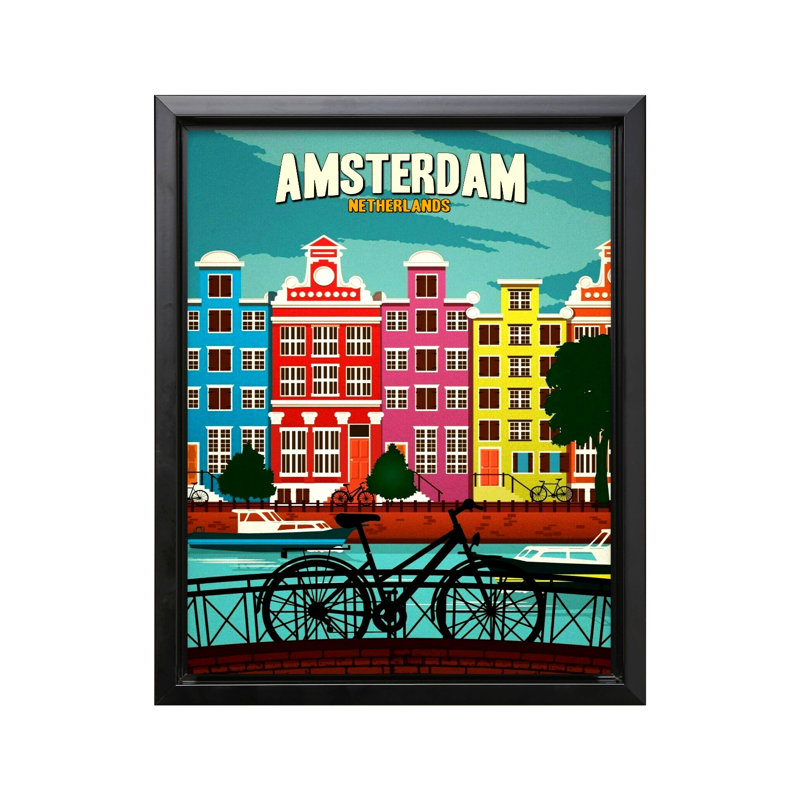 Amsterdam, Pays-Bas, Cadre noir, Canevas, H 16 po x l 20 po