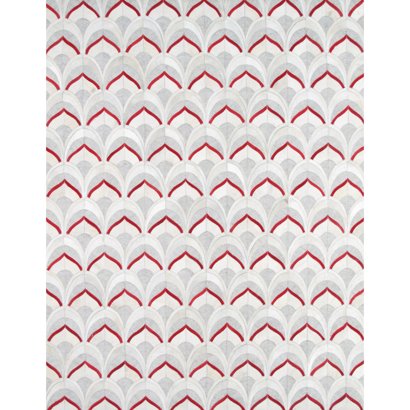 Galaxy Floral Handmade Cowhide Gray/Red/Rust Area Rug, Rectangle 6' x 9'