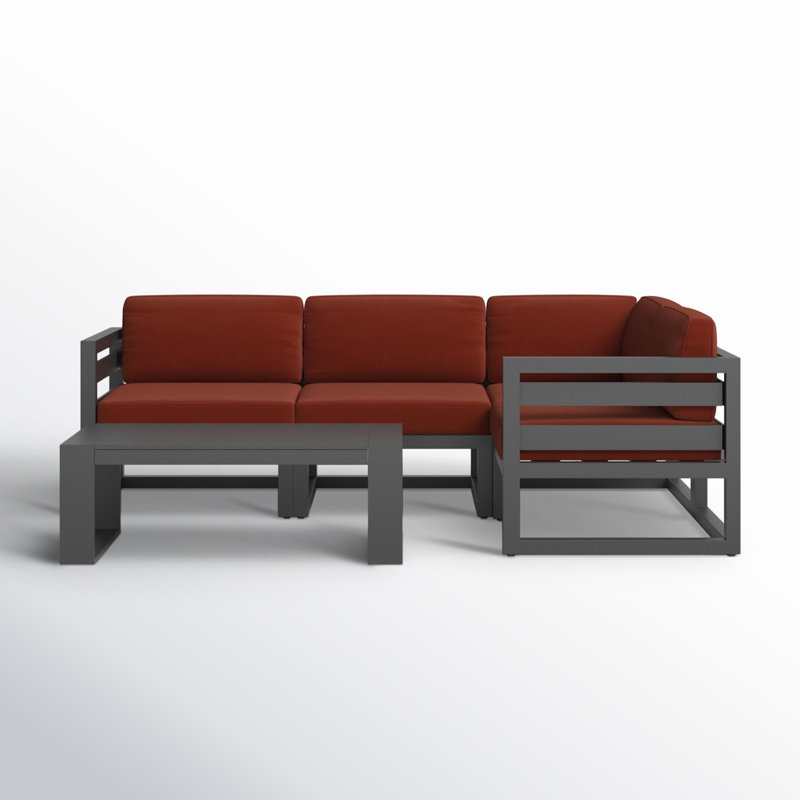 Avion 5 Piece Sectional Set - Black, Canvas Charcoal Sunbrella® Canvas, Slate