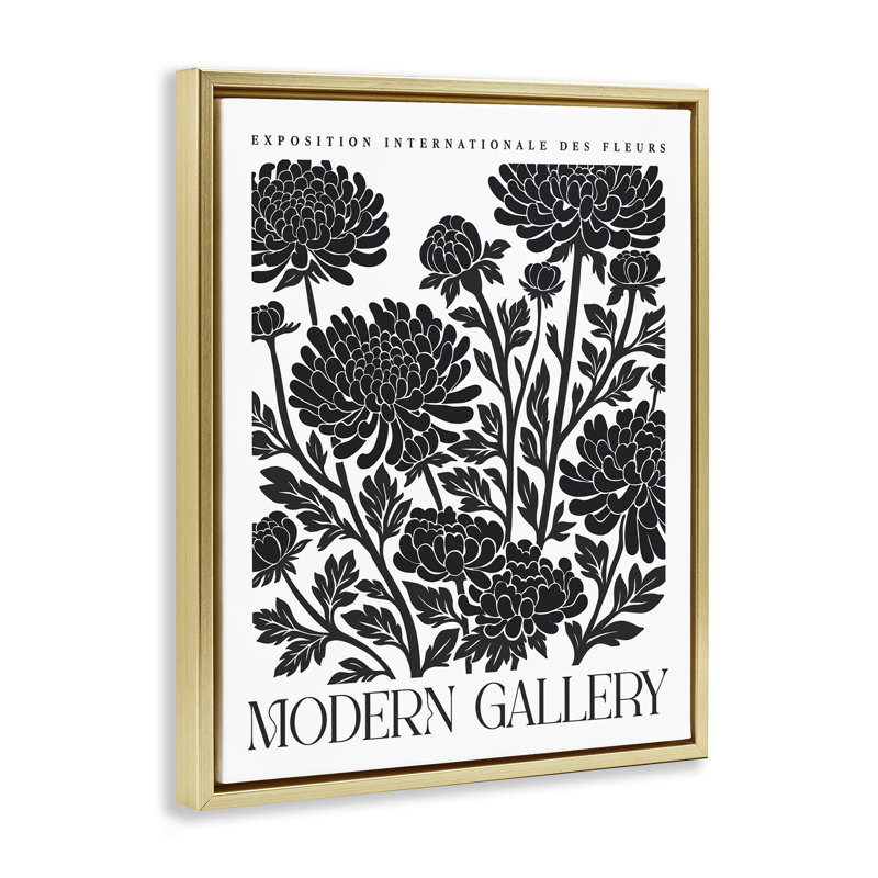 Art mural moderne sur toile flottante encadré de fleurs de chrysanthème moderne, design par lettré et doublé