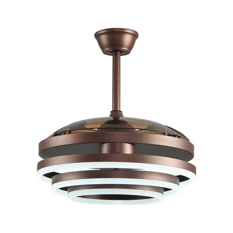 Orren Ellis 42" DIY Shade Retractable Ceiling Fan with LED Lights and Remote, Brown