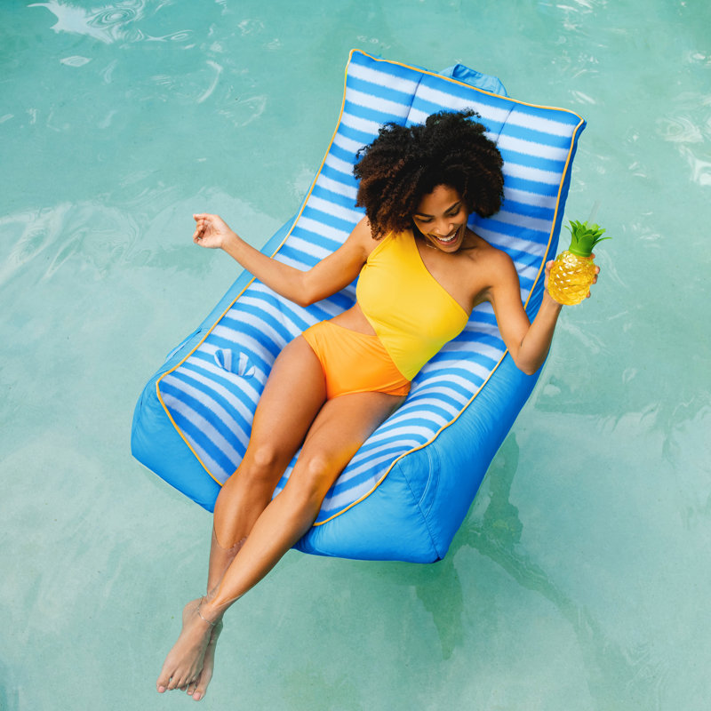 Dark Blue Zag Stripe Captain's Pool Float Chair