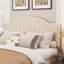Double Size Upholstered Bed Frame, Modern Platform Bed With Adjustable Velvet Fabric Headboard, Wood Slat Support, No Box Spring Needed, Beige