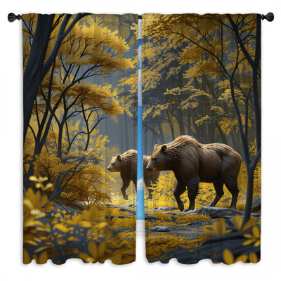 Bears In Autumn Forest Window Curtains Bears Sheer & Room Darkening - 2 Panels