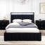 Lit double contemporain de style contemporain avec capitonnage à canaux verticaux, éclairage à commande tactile à DEL, garniture cloutée et tablette de tête de lit 3 options de gradation, tête de lit, tablettes de rangement-129996425-129996424
