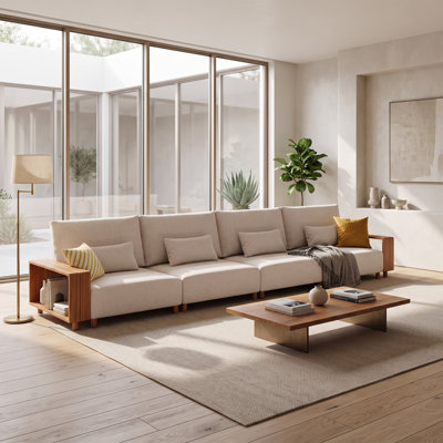 Yanali 159.4" Wide Extra-Long 4-Seat Expandable Modular Sectional Sofa with 4 Pillows, Aluminum Frame and Olefin-Blend Upholstery
