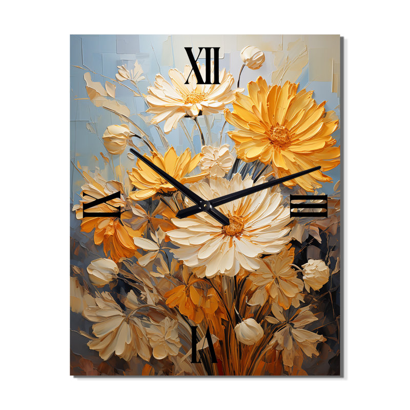 Horloge murale florale Chrysanthèmes Autumn Patchwork II, H 32 po x l 24 po x P 1 po