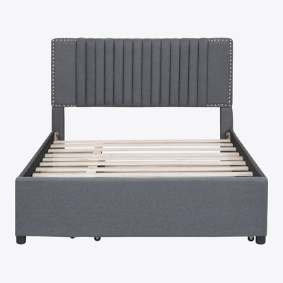 Lit plateforme tapissier avec 2 tiroirs et 1 lit gigogne Zarita