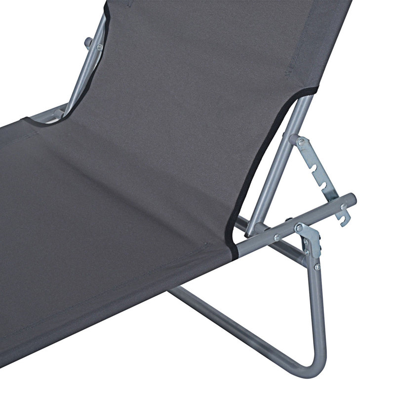 Outdoor Adjustable Folding Chaise Lounge Tanning Chair With Sun Shade, Gray