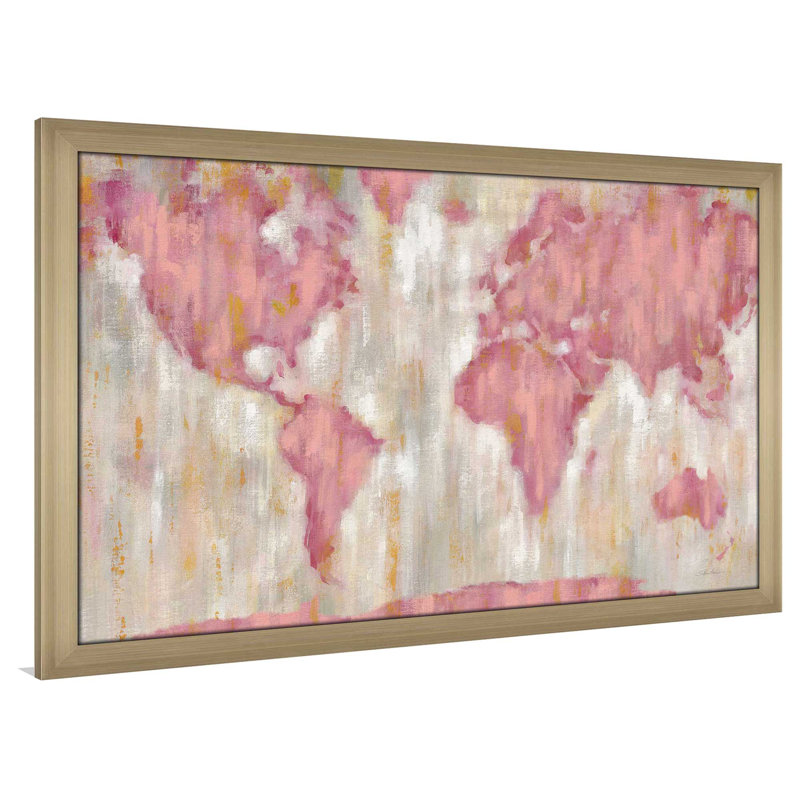 Blushing World Map v2 Crop - Picture Frame Print, 21.5" H x 27.5" W x 0.75" D