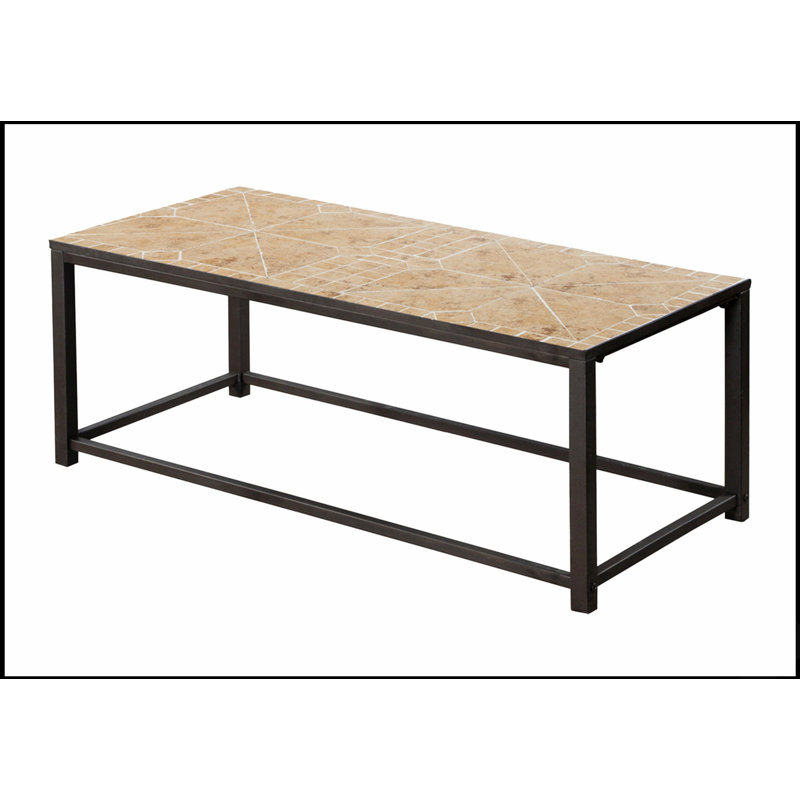 Élégante table basse rectangulaire en terre cuite avec un piètement en métal robuste, idéale pour le salon et comme meuble d'appoint.