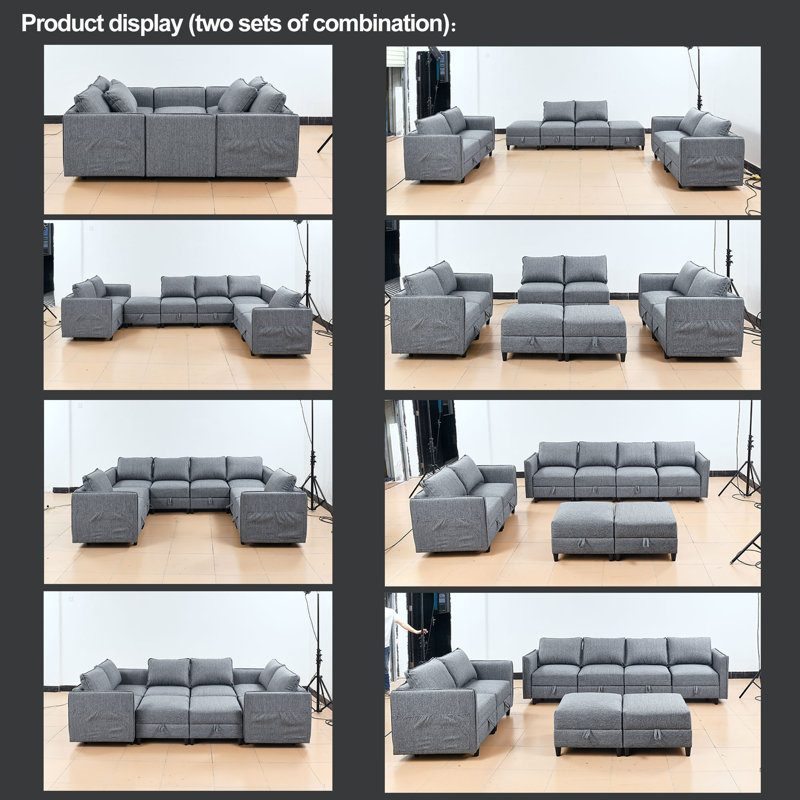 Canapé modulaire en microfibre de 86 po avec méridienne et repose-pieds