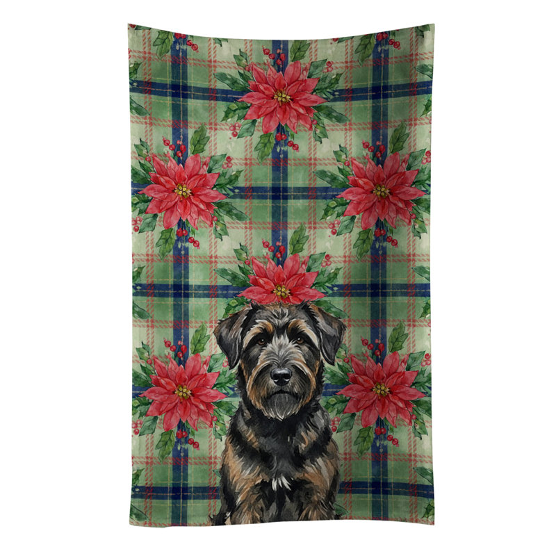 Brindle Bouvier des Flandres Christmas PoinsettIas Kitchen Towel, Brindle Bouvier des Flandres