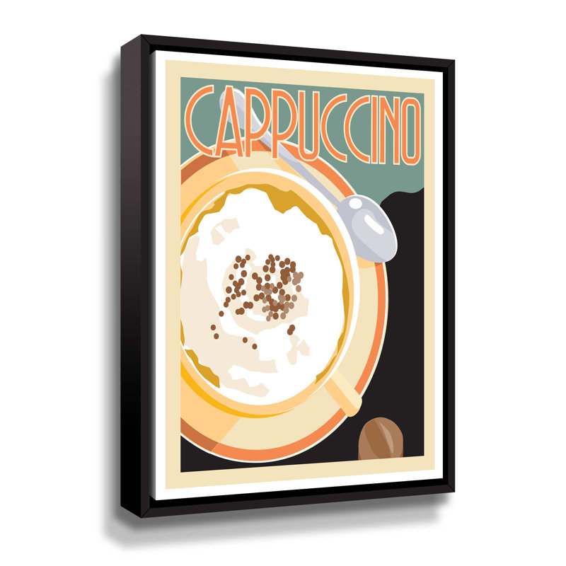 Cappuccino - art textuel sur toile, H 10 po x l 8 po x P 2 po, Cadre noir