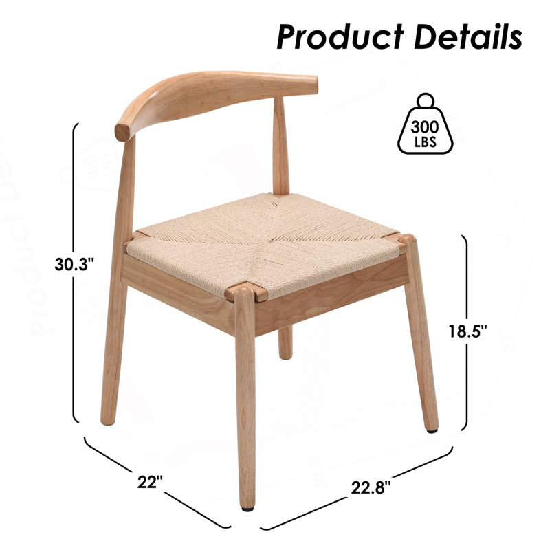 Ensemble de 2 chaises de salle à manger de style Mid-Century avec structure en chêne massif et siège tissé à la main Weave