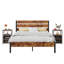 Ensemble de chambre à coucher de style campagnard industriel 3 pièces, lit plateforme en bois et 2 tables de chevet, cadre de lit grand avec tête et pied de lit, table de chevet avec tiroirs et tablette ouverte, aucun sommier nécessaire-477613433-478578883