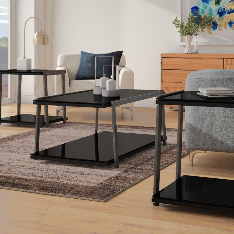 Zayden 3 - Piece Glass Top Living Room Table Set