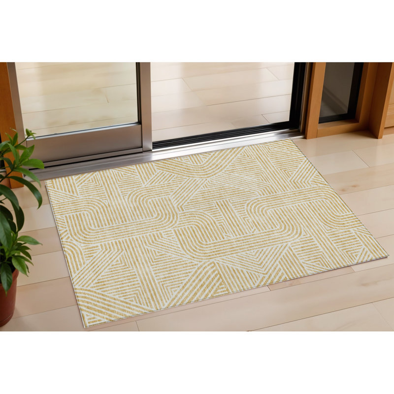 Tapis intérieur lavable abstrait doré 3 pi x 5 pi