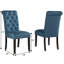 2 chaises de salle à manger en bois massif bleues à dossier haut, structure en bois à 2 boutons, l 18 po x P 21 po-1422604466