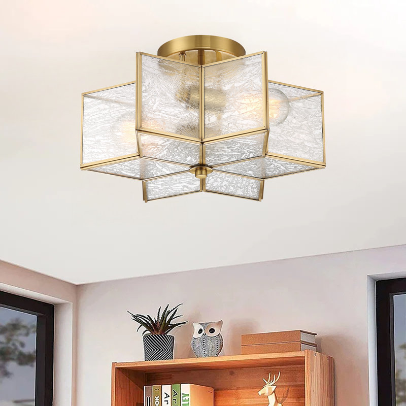 Aneres 2 - Light 41cm Unique/Statement Star Semi Flush Mount Light, Brass Dust