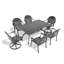 Ensemble de salle à manger 7 pièces en fonte d'aluminium toutes saisons comprenant 2 chaises pivotantes, 4 chaises et une table rectangulaire avec cadre noir