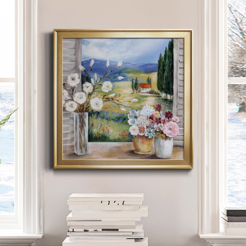 Après-midi en Toscane - Peinture sur toile encadrée, H 34,5 po x l 34,5 po x P 1,5 po, Or