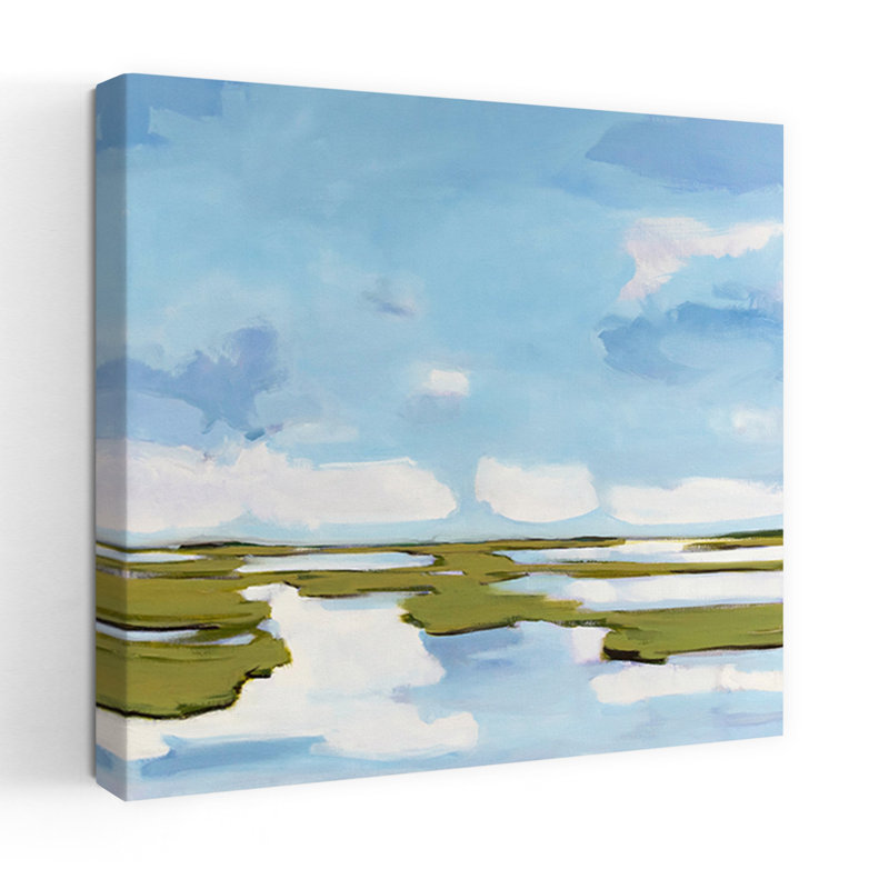 Nuage illusion, art abstrait de paysage côtier, H 18 po x l 18 po