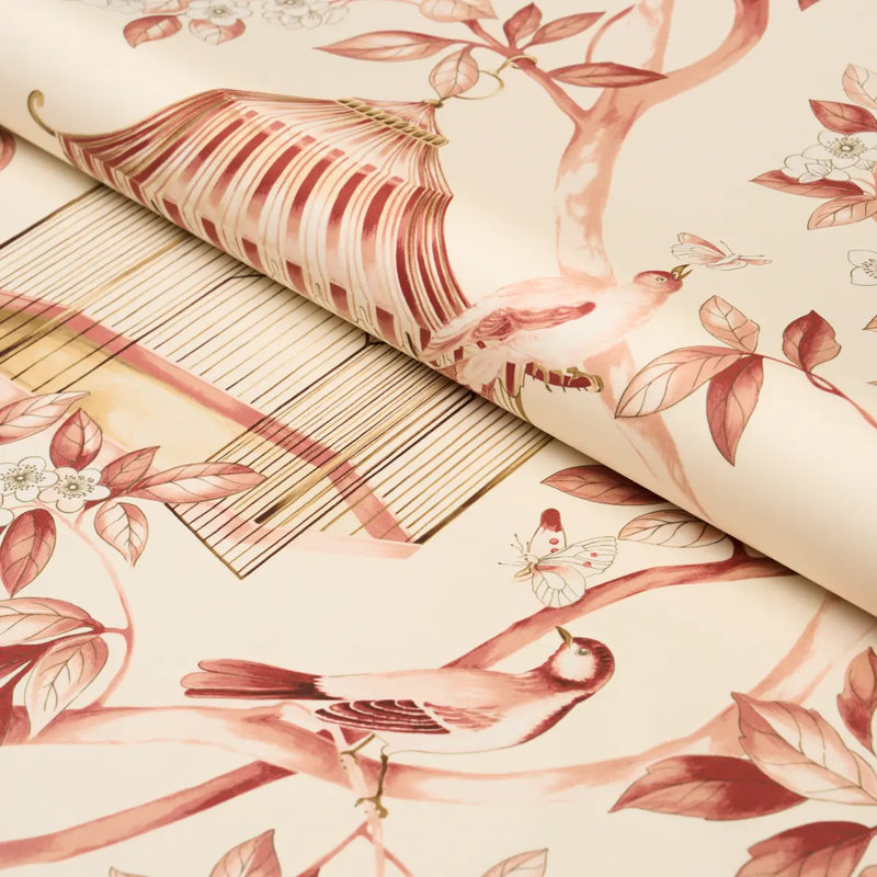 Oiseaux Et Fleurs Fabric, Cinnabar