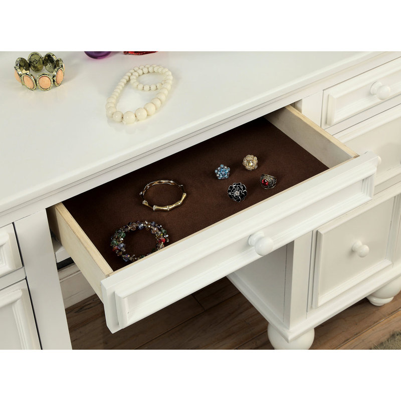 Meuble-lavabo de style transitionnel 1pc avec ensemble de tabouret avec poignées de rangement et tiroirs avec miroir à 3 côtés et finition blanche