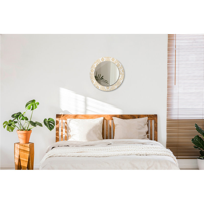 Huldar Glass Flat Wall Mirror, 50cm H x 50cm W, Beige Baroque Damask
