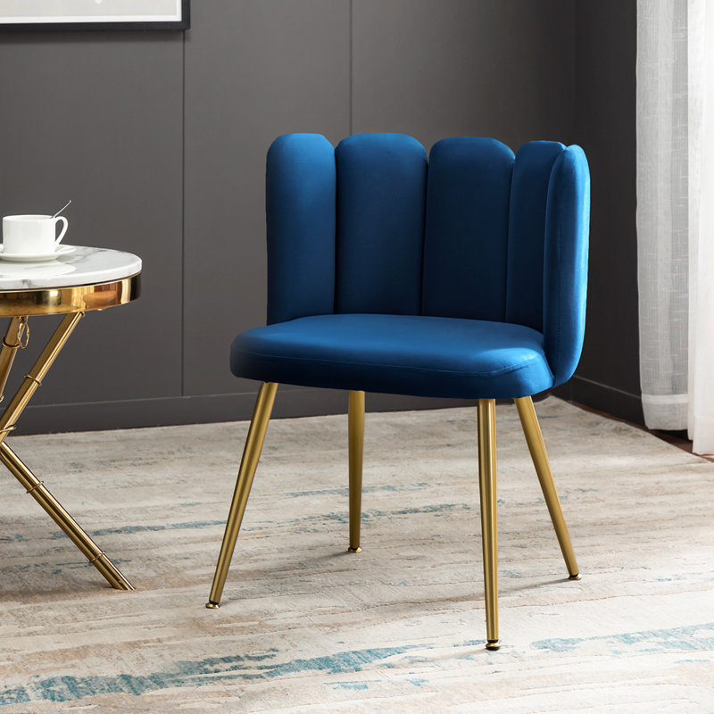 Easthampton Side Chair with Channel Tufting Back, Navy Polyester