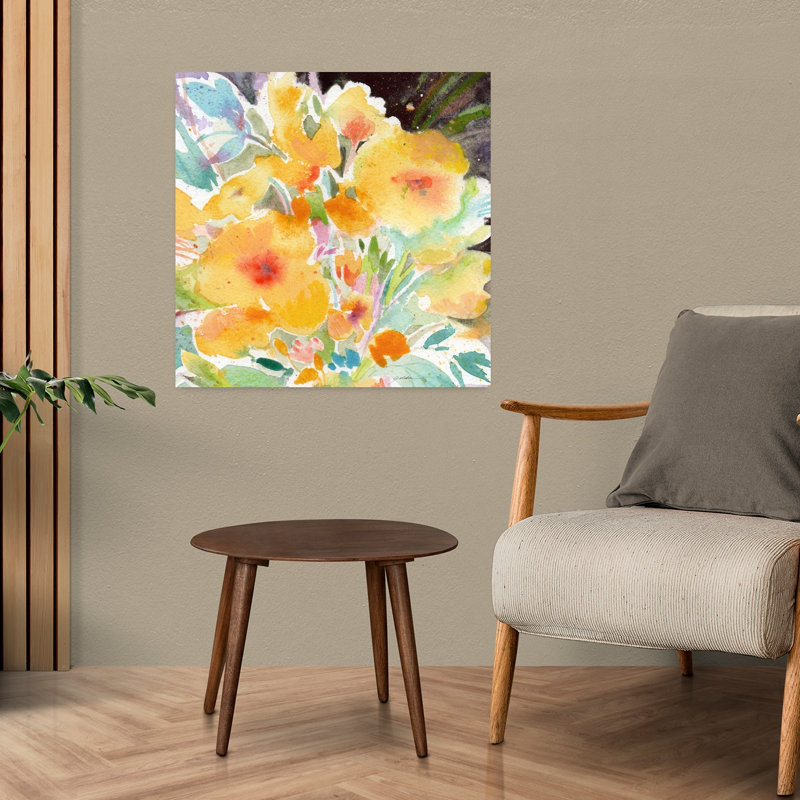 Bouquet jaune, art abstrait contemporain, H 24 po x l 24 po