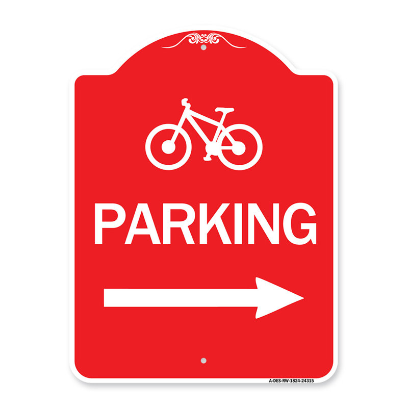 Enseigne Signmission Designer Series - Symbole de bicyclette, stationnement (flèche droite / 24315, H 18" x l 18" x P 1"