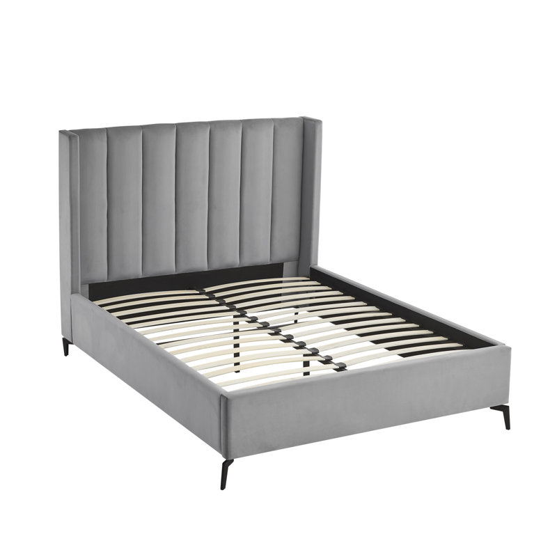Lit plateforme Lomax, Grand, Velours gris clair