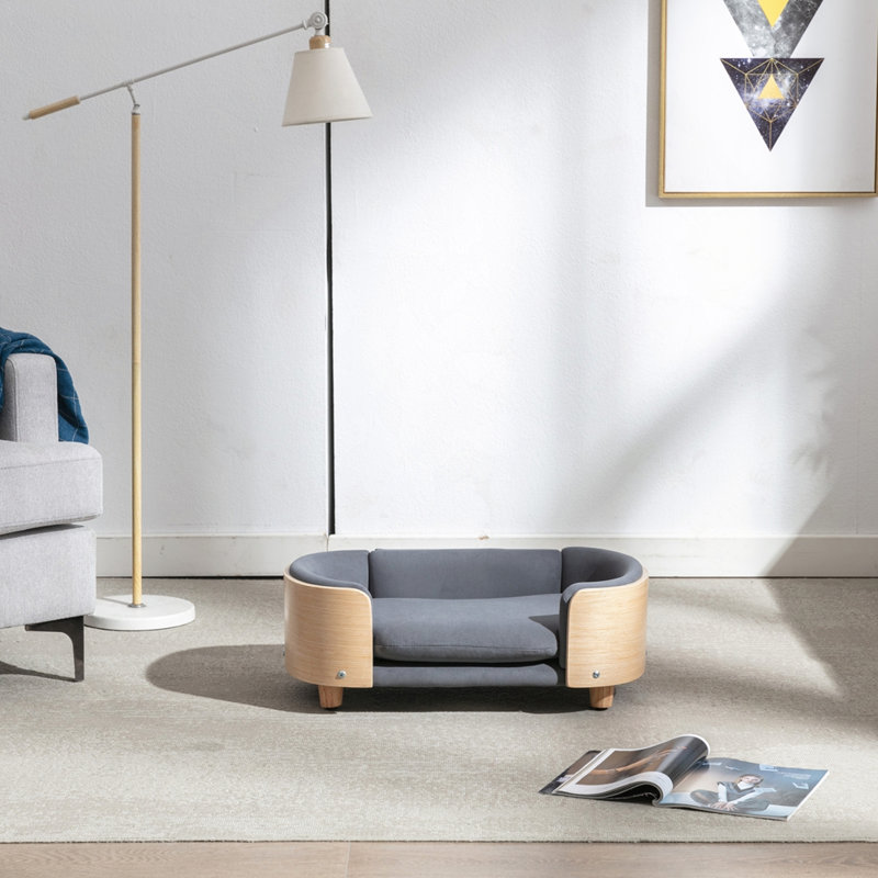 Petit lit pour chien de style scandinave, Petit (H 9,84 po x l 26,38 po x P 16,14 po), Gris foncé / naturel