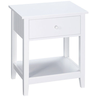 2 Storage End Table With Drawer, Modern White Side For Bedroom, 23.5 Inches Tall Drawer Table,