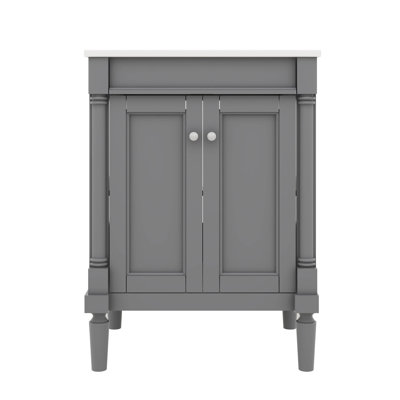 Meuble-lavabo contemporain de 24 po avec lavabo sur pied et armoire de rangement à deux niveaux