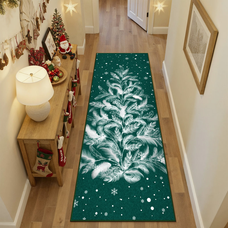 Christmas Decorative Washable Area Rug With Non-Slip Backing, Runner 2' x 8'