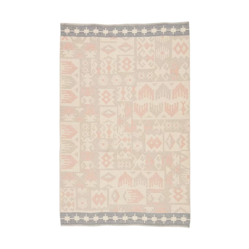 Kilim Area Rug in Pink/Gray/Beige, Runner 2'6" x 8'