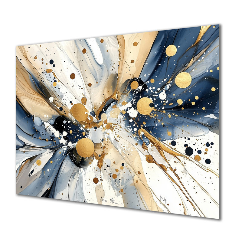«Explosion of Abstract Gold Blue Marble Chaos I», impression sur métal moderne, impression sur métal, H 12 po x l 20 po