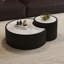Table basse moderne en cuir fritté clair avec dessus en pierre de forme irrégulière pour salon (chaque plateau a un motif gris unique), aucun assemblage requis-129103964