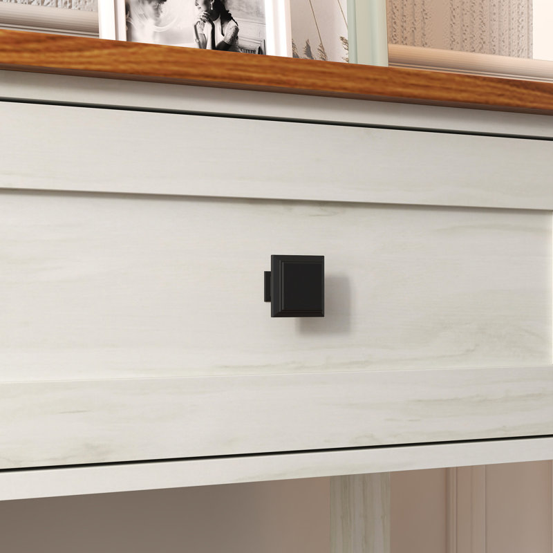 Farmhouse Style Console Table With 2 Drawer And Bottom Storage Shelf For Entryway, White