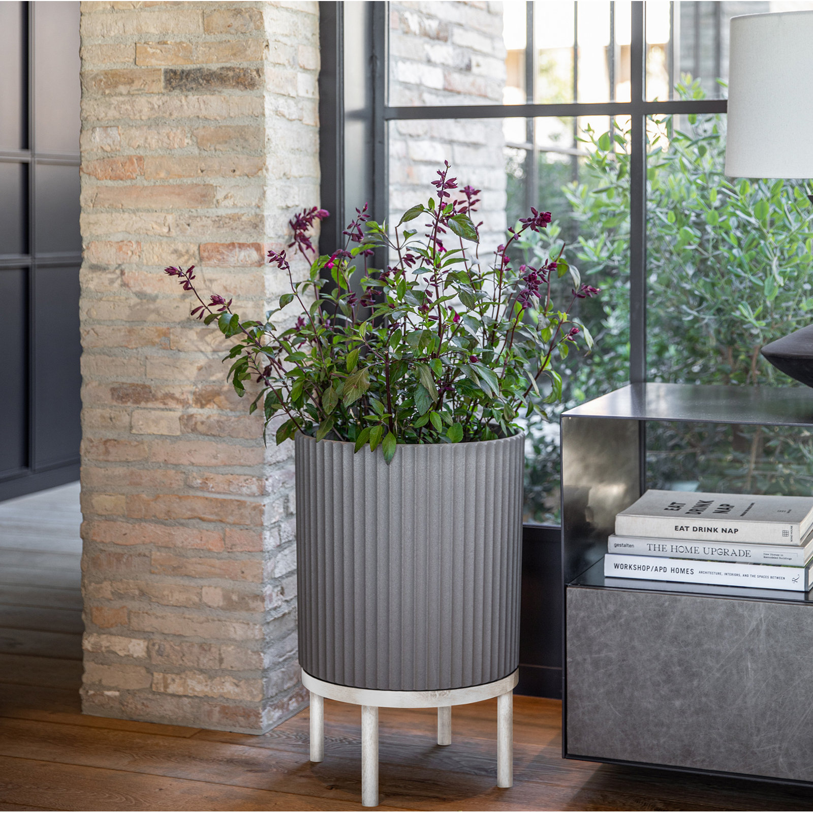 Demi Pot Planter, 1, 22" H x 14.75" W x 14.75" D, Gray/White